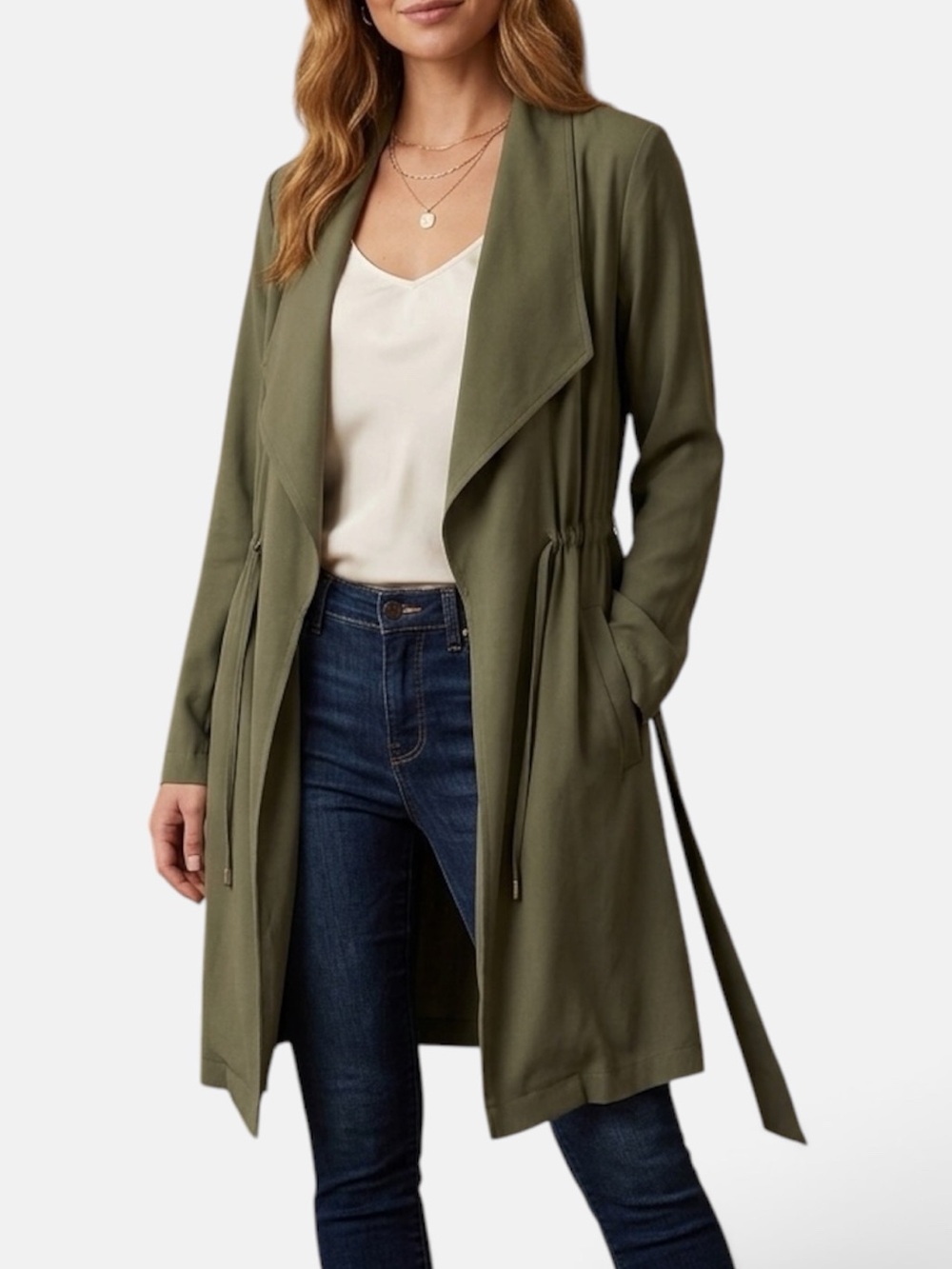 Steve Madden Olive Drawstring Trench Coat